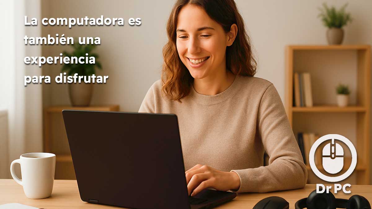 Persona disfrutando el tiempo frente a la computadora, mostrando la importancia del mantenimiento